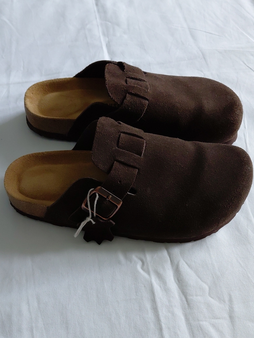 Women's Brown Suede Slip-On Clog with Buckle Accent